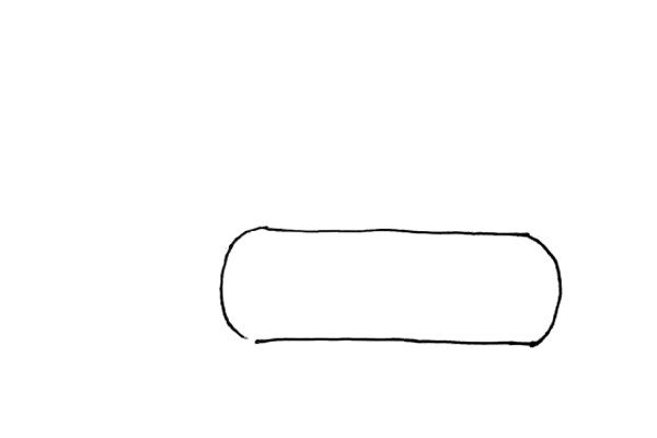 第一步：先画上两条横线，左右用弧线连起来，形成一个长条的椭圆形。