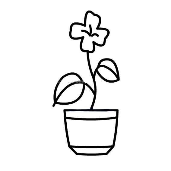 一组简单的盆栽小花简笔画