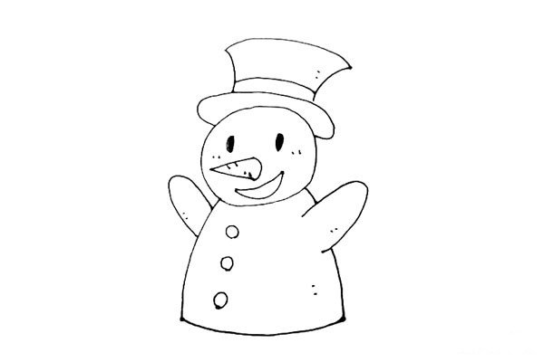 第七步：在雪人的身体上再画上几个圆形的纽扣，并加上一些纹理。