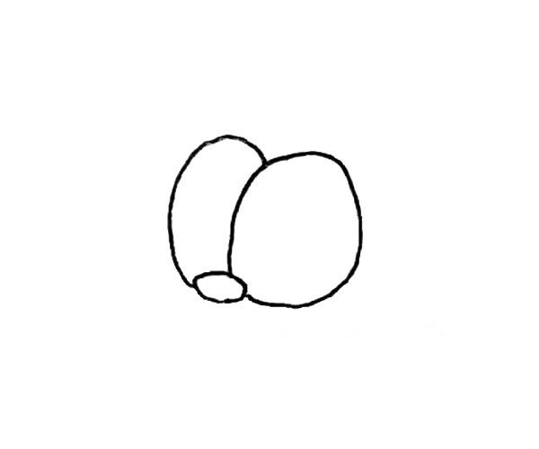 第一步：先画出一个椭圆形的鼻子，以及在上面画出两个大的椭圆形眼睛。