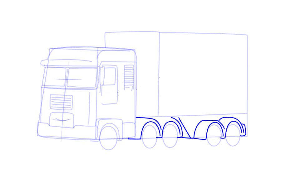 步骤五：画大货车的轮子上面的框架