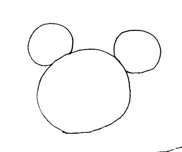 第二步：大圆的上面，在两边画上两个小圆作为耳朵。