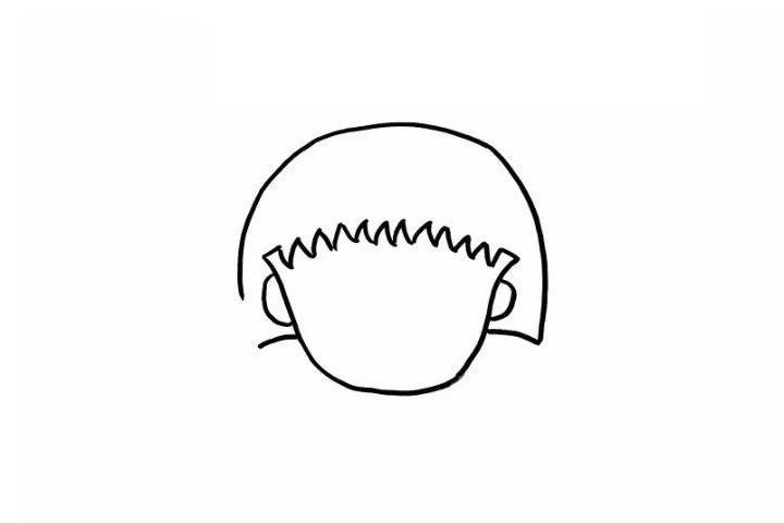 2.下边这步很简单啦，画一个半圆作为小丸子的头发，现在可爱的小丸子的头部轮廓就完成啦。