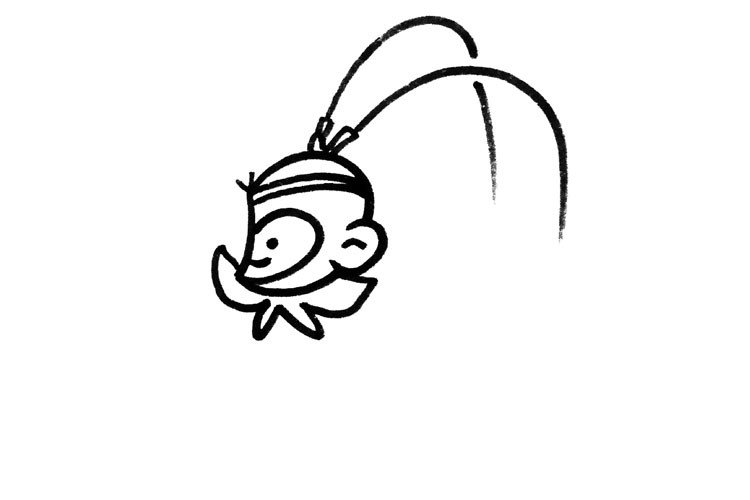 2.画出他的衣领和头上的凤翅紫金冠。