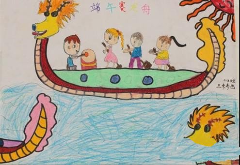 端午节儿童画图片-端午赛龙舟