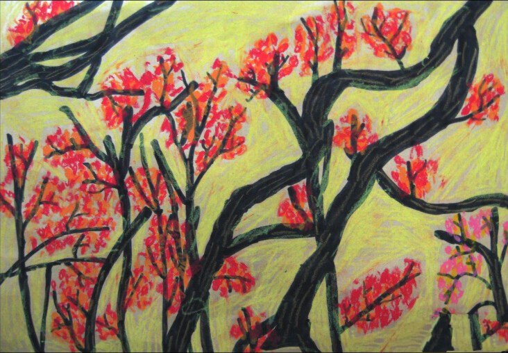 秋天的茱萸树,有关九九重阳节的儿童画作品