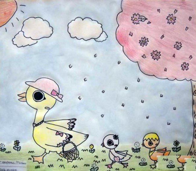 小鸭子和鸭妈妈可爱动物绘画图片欣赏