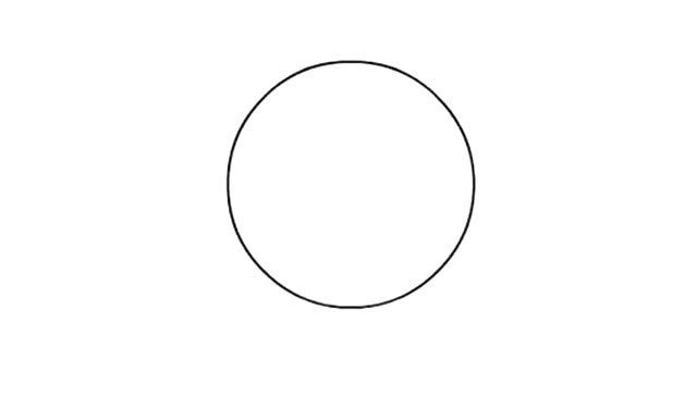 1.首先画出一个大大的圆， 有些小朋友会说自己画的圆总是不规整， 在这里，小编告诉你一个方法， 你可以借助一元硬币来画。