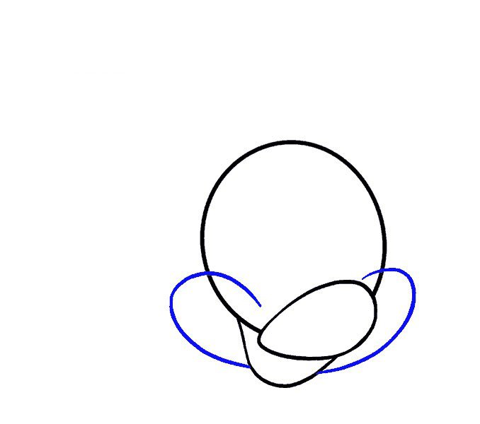 步骤5:在左右两边画一条从下颚延伸到圆圈内部的曲线。这些曲线会形成米妮的脸颊。