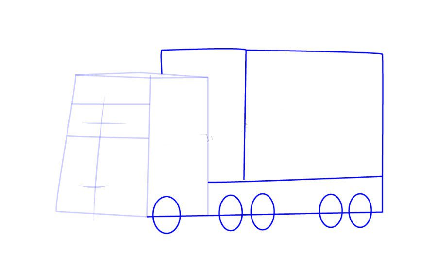 步骤二：勾画货车的车厢和车轮的轮廓