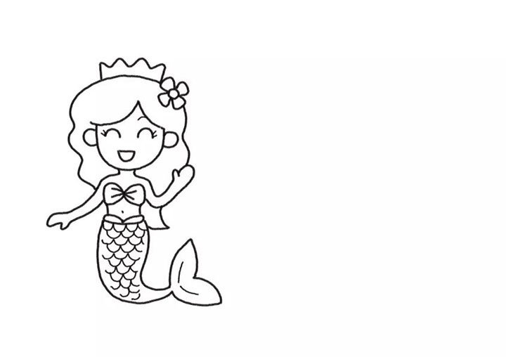 3.画出美人鱼的头发、公主皇冠及鱼鳞。