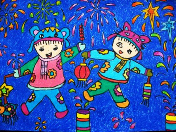 2017年鸡年春节的儿童画作品欣赏