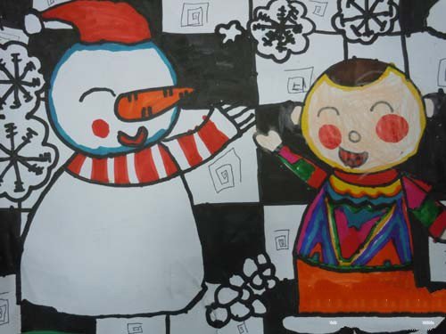冬天为主题的儿童画-快乐每一天