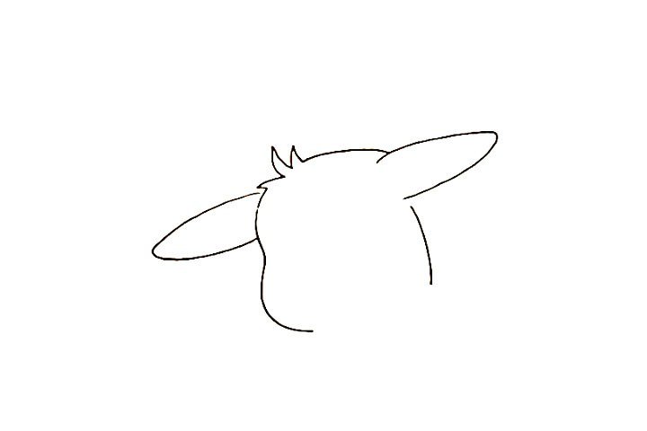 2.在头部两侧画出皮卡丘长长的耳朵。