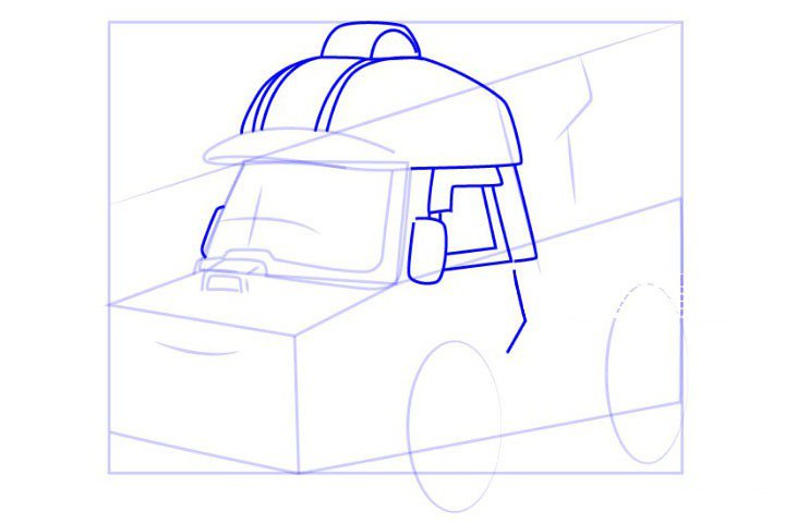 步骤四：画帽子侧车窗和后视镜