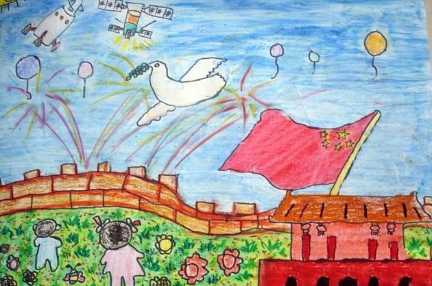 欢庆国庆节儿童画作品-和平腾飞的中国