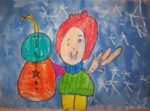 儿童画我眼中的冬天-不一样的小雪人