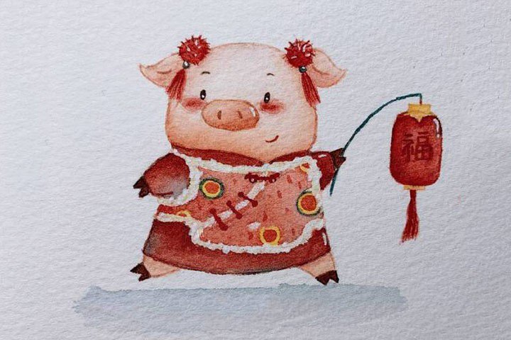 九只小猪贺新年插画图片1