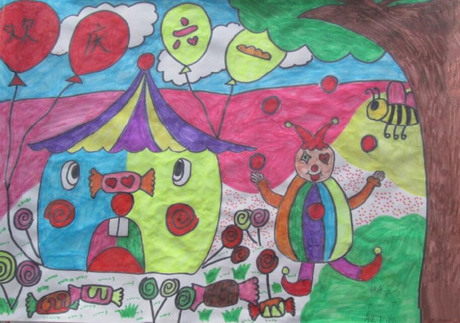 儿童画庆祝六一作品之精彩纷呈的马戏