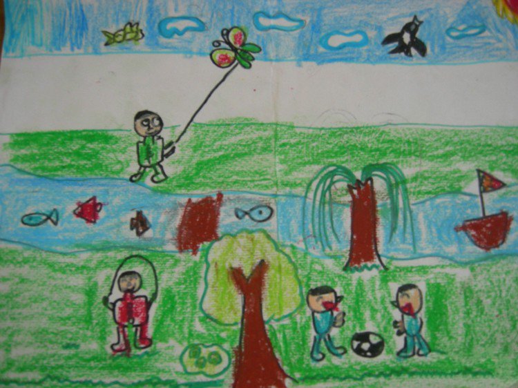 清明节踏青儿童画欣赏-欢乐的假期行