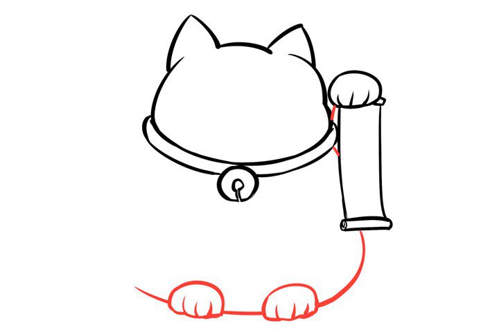 5.接着画出招财猫的身体轮廓。