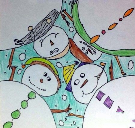 四个好朋友冬天雪人绘画作品分享