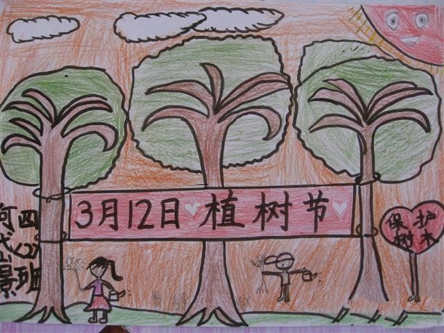 植树节获奖儿童画-保护树林人人有责