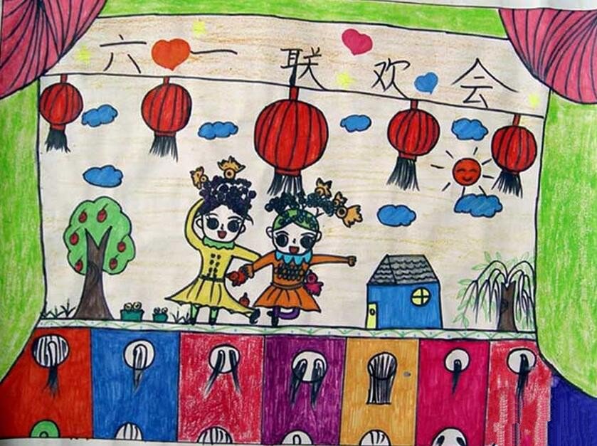 儿童节联欢会7岁小朋友六一节主题画分享
