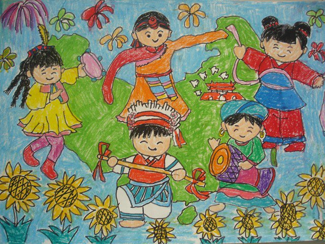 国庆节主题儿童画-祖国欢聚一堂