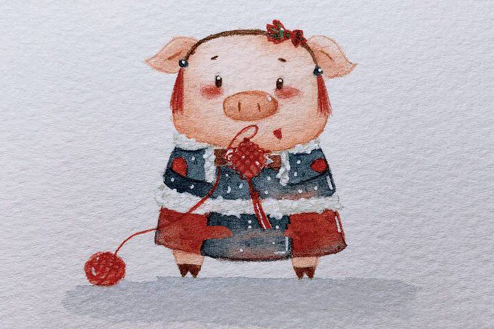 九只小猪贺新年插画图片3