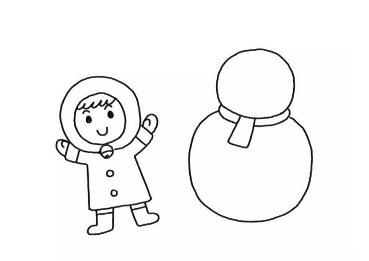 4.在右边画出雪人的轮廓。