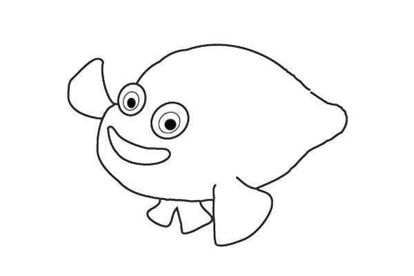 4.两条弧线勾画出小丑鱼的身体轮廓，注意要前粗后细。