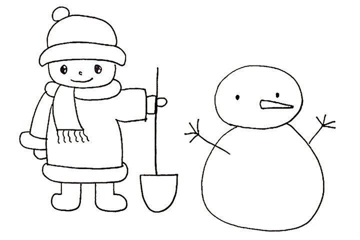 15.用树杈代替雪人两侧的手臂。