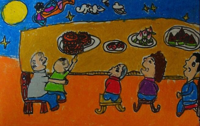 庆祝中秋节的儿童画-与宝宝玩转中秋