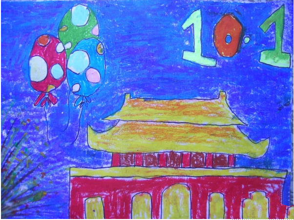 巍峨的天安门,以国庆节为主题的儿童画作品欣赏