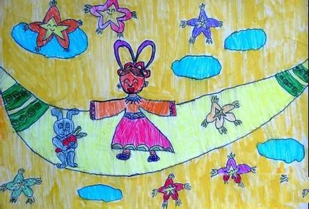 欢度中秋节儿童画-嫦娥也回家过中秋