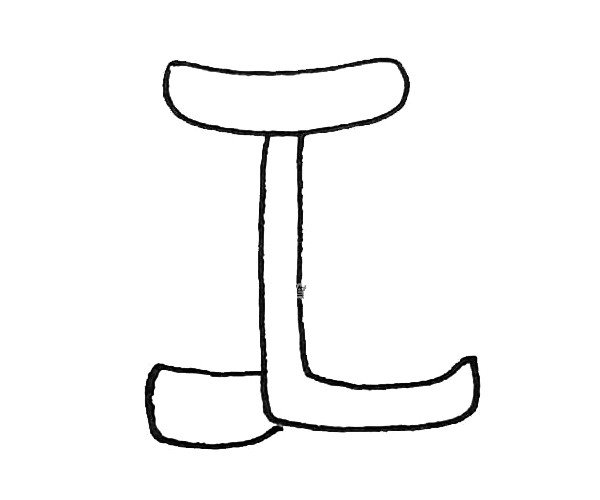 第二步：接着向下画出一个像字母“L”的形状，左边再画上一个长方形。