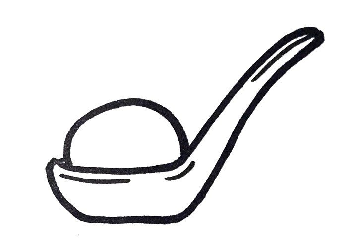 2.在勺子里面画出一个半圆，作为汤圆的轮廓。