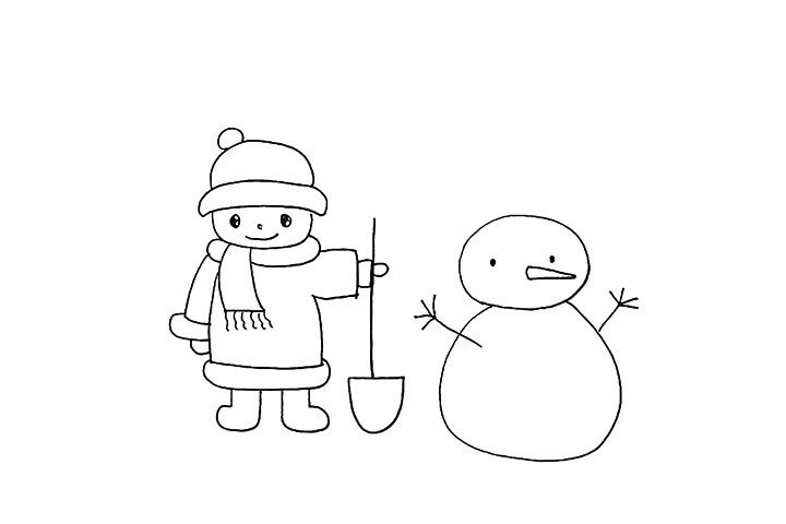 第十五步：用树杈代替雪人两侧的手臂。