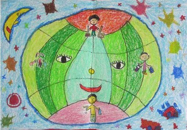 漂亮的地球妈妈儿童环保蜡笔画