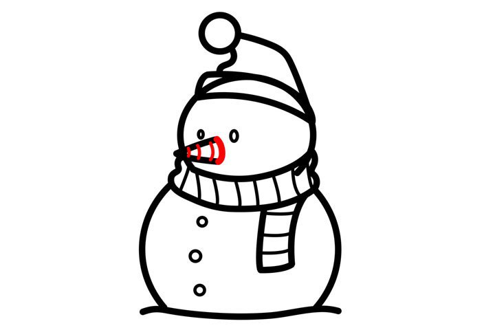 步骤9.画雪人的胡萝卜鼻子。
