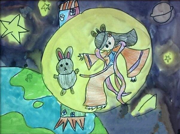 月亮上的嫦娥中秋节幼儿画画