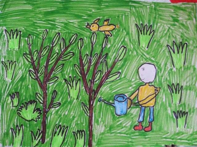 小学植树节绘画图片-我为小树浇水
