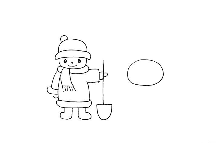 第十二步：然后在右侧画出雪人圆圆的头部。