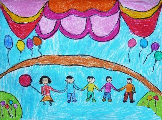 关于迎国庆的儿童画-手拉手过国庆