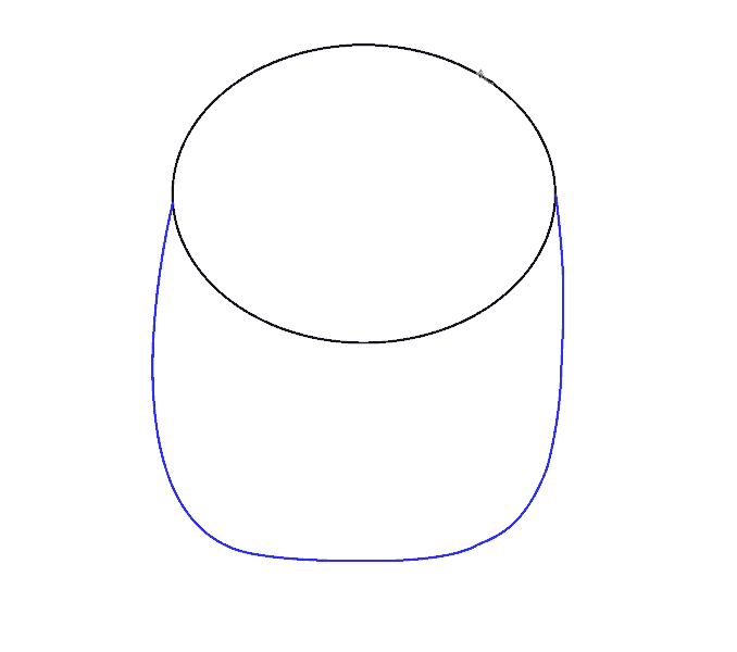 步骤2：从椭圆的一边到另一边画一条曲线连接起来，这是小黄人鲍勃的身体。