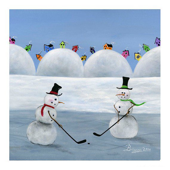 打高尔夫的雪人儿童画冬天的一幅画作品欣赏