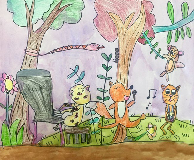 森林动物音乐会创意动物绘画图片赏析