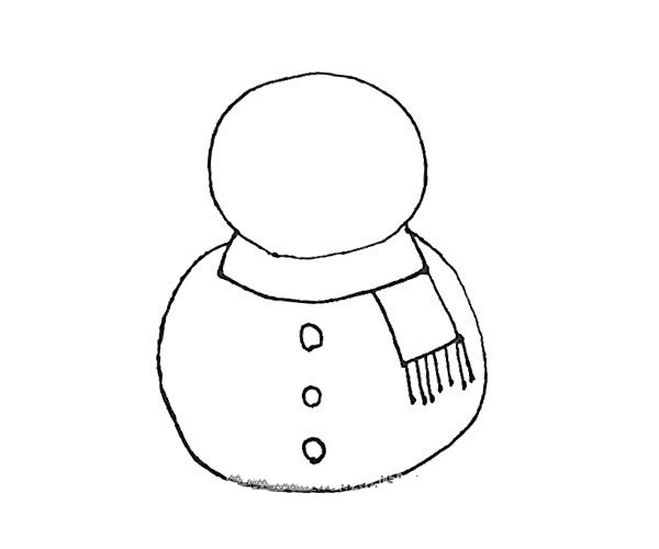 第三步：再画上一个圆圆的身子，以及给雪人画上纽扣。