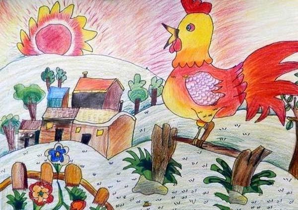 鸡年画鸡儿童画作品